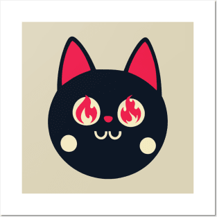 Black Cat With Fiery Eyes Vector Art Posters and Art